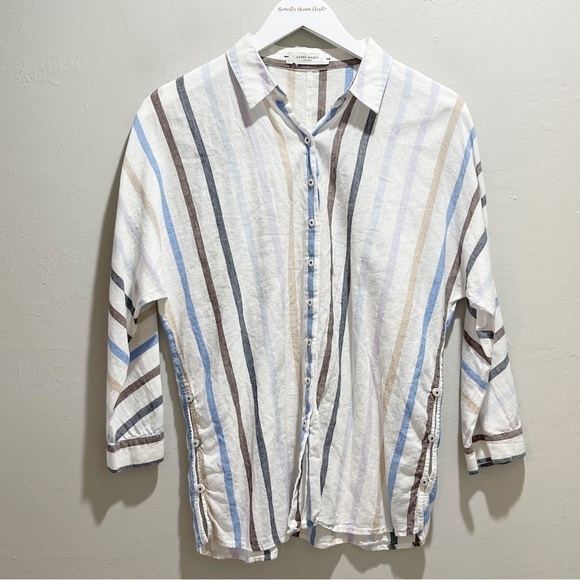 Gerry Weber Tops - GERRY WEBER EDITION Women’s White Multi Stripe Side Button Lagenlook Shirt Med